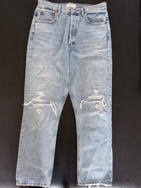 Agolde Riley Crop Jeans | Size 28 | High Rise Straight | Distressed Light Wash